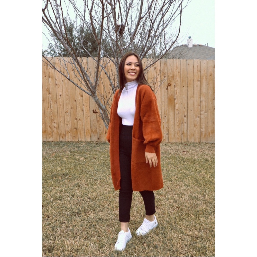 Fuzzy rust cardigan